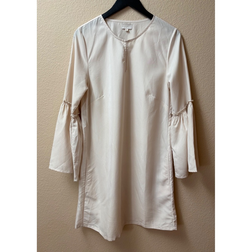 Marabelle Cream Bell Sleeve Shift Mini Dress Small Ruffle Modal Blend Keyhole